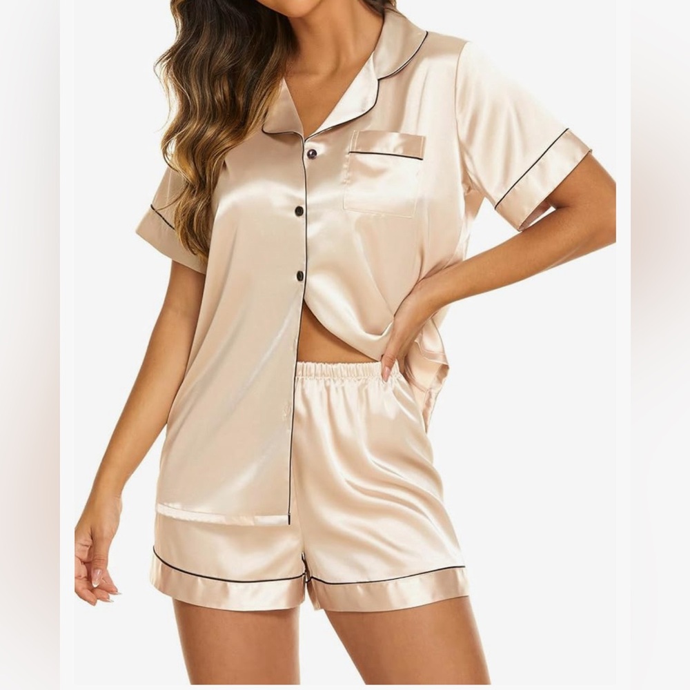 Satin Silk Pajamas - shorts 2 piece
